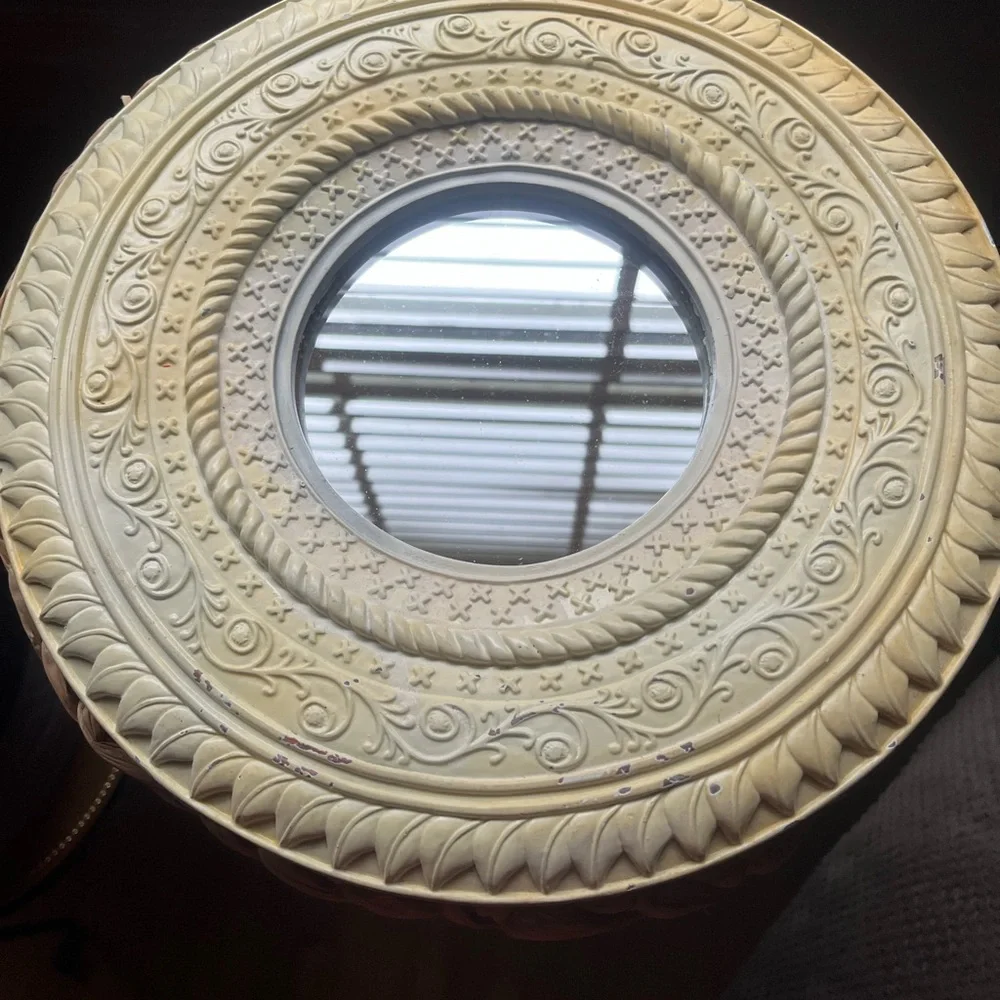 Mirror Y2K Gypsy Bohemian Circle Light Yellow Carved Eclectic Whimsy Nursery 90s